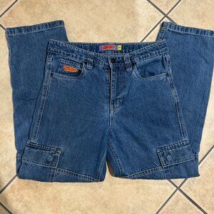 Empyre Jeans Womens Size 27 Blue Cargo Wide Leg Double Knee